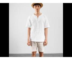 Mens Linen/Cotton V-neck shirts loose form Routine brand (Model: 10S21TSH017) - Image 3