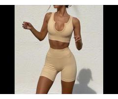 Custom Logo Sports Fitness & Yoga Wear Women Solid Color Seamless Active Wear Set - Image 2