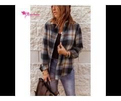 Wholesale Oversized Plaid Shirt Casual Long Sleeve Button Down Shirts For Women - Image 2