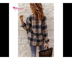 Wholesale Oversized Plaid Shirt Casual Long Sleeve Button Down Shirts For Women - Image 3