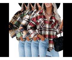 2021 Trendy Jackets For Women Button Down Long Sleeve Shirts Plaid Jacket - Image 3