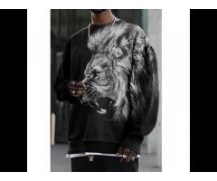 New Arrivals Lion Print Crewneck Sweatshirt For Men's Pullover Oversized Sweatshirts Men - Image 1