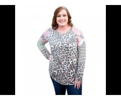 Hot Selling Breathable Comfortable Soft Woman Casual Top Leopard Stripe Floral Patch - Image 3