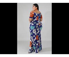 2021 Summer  Women Elegant Wear Off-The-Shoulder Floral Print Plus Size Woman Maxi Dress - Image 2
