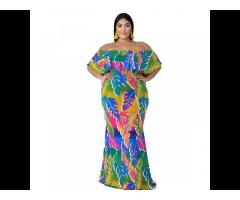 2021 Summer  Women Elegant Wear Off-The-Shoulder Floral Print Plus Size Woman Maxi Dress - Image 3