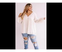 Casual Long Sleeve Summer Polka Dot Blouse Tops White Ladies Plus Size Women's Blouses & Shirts - Image 2