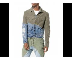 Custom Wholesale Trending Men Jean Jacket Patchwork Denim Jacket - Image 1
