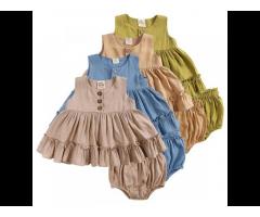 Girls dress 2022 new summer cotton and linen girl baby vest ruffled petticoat princess - Image 3