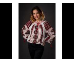 Women's spring blouses & shirts Cross Stitch Embroidered Romanian Blouses Cotton Summer - Image 3