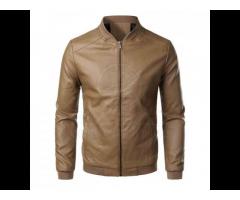 New Fashion Custom Logo Men Solid PU Leather Jacket High Quality Stand Collar Leather - Image 1