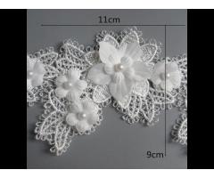 OA 30 days White Pearl Chiffon Flower Embroidered Bead Lace trim Fabric Wedding Dress - Image 1