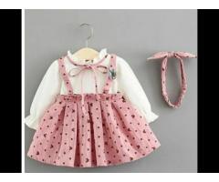 I1 Cotton Spendex Polka Dot Print Girls Frocks