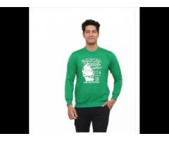Mens Round Neck Cotton Green Sweatshirt
