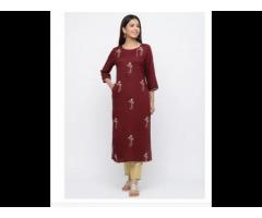 Maroon Solid Straight Viscose Rayon Kurta