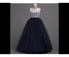 Elegant Navy Embroidered Sleeveless Party Dress