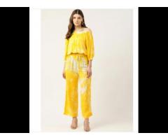 Women Yellow & White Dyed Co-ord Set