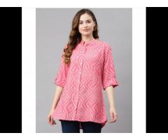 Pink Bandhani Print Rayon Top