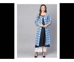 Ladies Blue Round Neck Kurti Pant Set