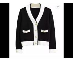 Fashion White Black Pearl button Pocket OEM Women Knitted Sweater Cardigan