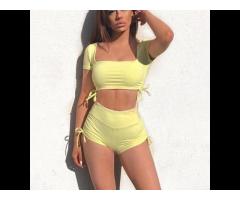 2022 Summer New Women'S Casual Fashion Short-Sleeved Crop Top And Shorts Two-Piece Suit