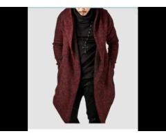 Men Gothic Male Hooded Irregular Red Black Trench Outerwear Cloak Fashion Mens Coat Jacket - Image 1
