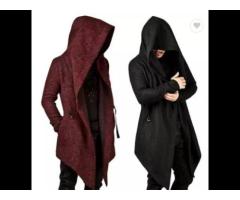 Men Gothic Male Hooded Irregular Red Black Trench Outerwear Cloak Fashion Mens Coat Jacket - Image 2