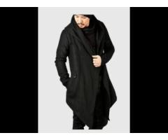 Men Gothic Male Hooded Irregular Red Black Trench Outerwear Cloak Fashion Mens Coat Jacket - Image 3
