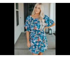 High Quality Short Sleeve Square Neck Ruffle Floral Sexy Casual Summer Dress 2023 - Image 1