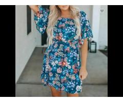 High Quality Short Sleeve Square Neck Ruffle Floral Sexy Casual Summer Dress 2023 - Image 3