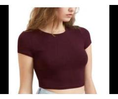 New Style Slim Fit Crop Tee pure cotton plain round neck Womens T-shirt - Image 1