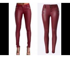2019 new fashion women's high waisted tight skinny stretch PU leather pants - Image 1