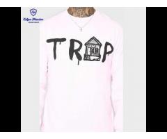New Design Wholesale screen print on front sleeves crew neck pink trap house tee cotton hoodie men - Image 2