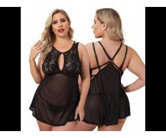 2022 Lingerie For Chubby Women Lace Mesh Keyhole Sexy Two Piece Babydoll Lingerie Sets - Image 1