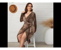 2022 Hot Sale Leopard Wrap V Neck Dresses For Women Sexy V Neck Plus Size Dress - Image 1