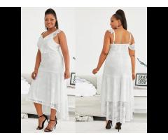 Wholesale Vestidos De Fiesta Asymmetric Ruffle Shoulder Floral Lace Maxi Plus Size Dress - Image 2