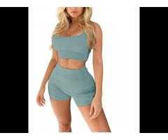 FREE SAMPLE Women's Seamless Workout Set 2 Pieces Ribbed Sport Bra with High Waist Shorts - Image 3