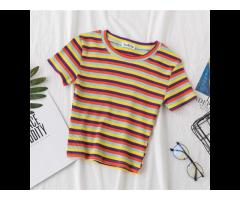 Striped Round Neck Cotton Short-Sleeved Simple Fashion Breathable T-shirt - Image 2