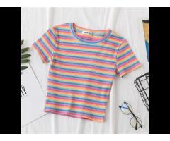 Striped Round Neck Cotton Short-Sleeved Simple Fashion Breathable T-shirt - Image 3