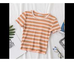 Striped Round Neck Cotton Short-Sleeved Simple Fashion Breathable T-shirt - Image 4