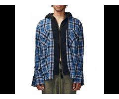 Customized Label Men's 100% Cotton Hoodie Print Logo Blue Plaid Patchwork New Design Men's Hoodies. - Image 1