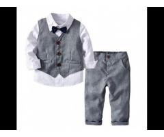 Kid Boy Formal Suit Long Sleeve Shirt with Bow Tie + Waistcoat + Long Pants 3Pcs - Image 1